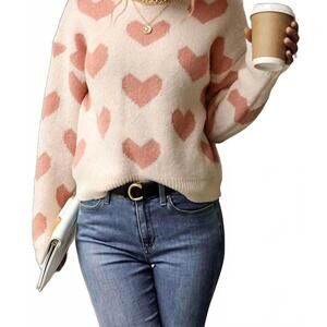 NEW LILY CLOTHING heart-printed warm & cute sweater in beige